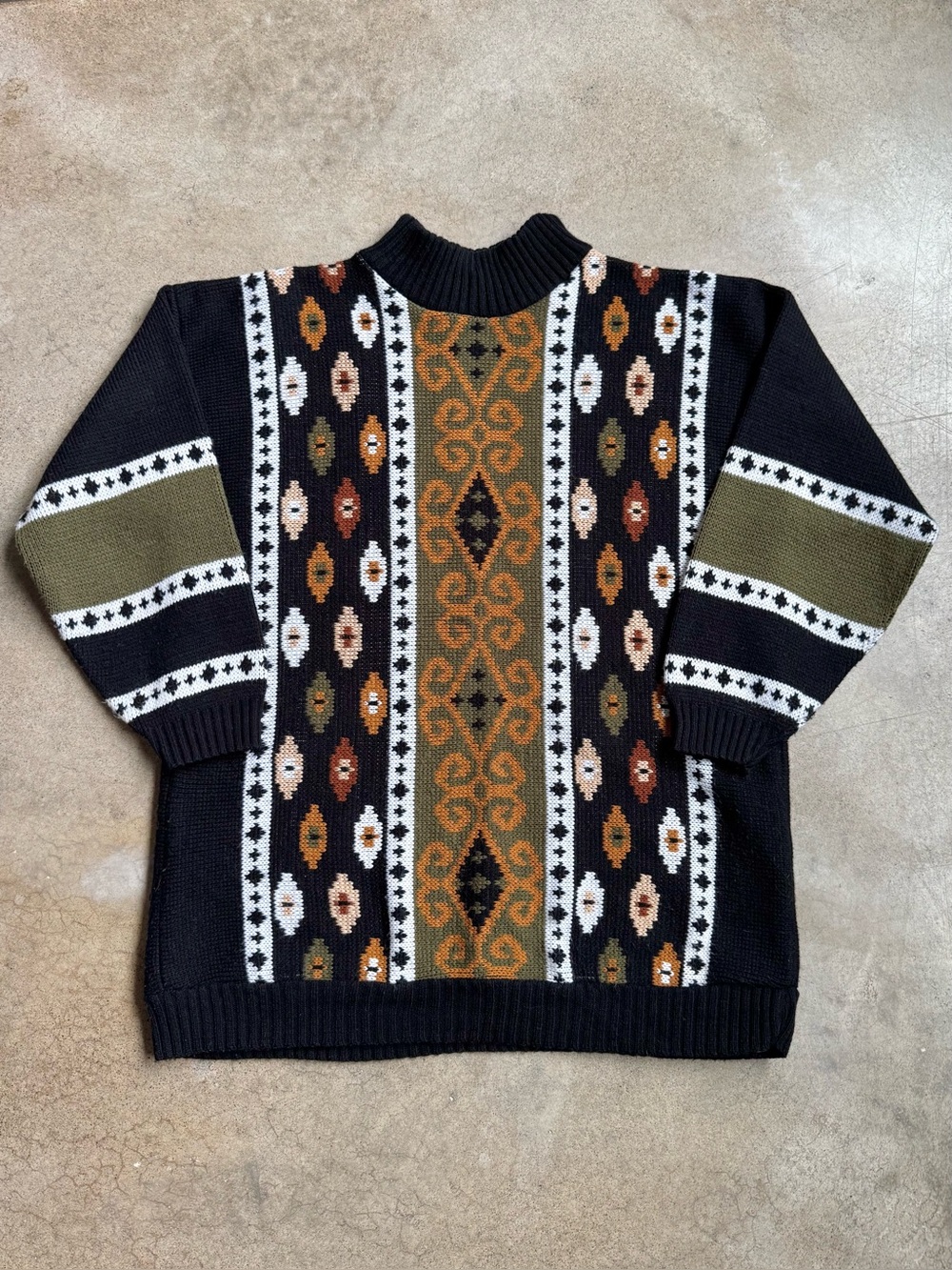 Vintage 80s Clifton Place Southwestern Knit Mock Neck Sweater